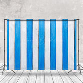 Lofaris Vintage Blue White Vertical Stripe Wood Backdrop